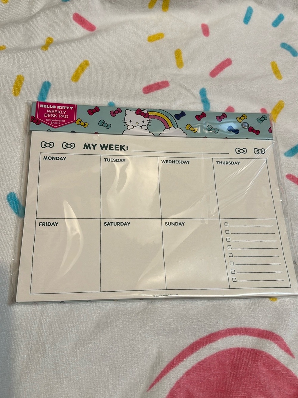 Hello Kitty Pastel Accent Weekly Desk Pad Planner - White